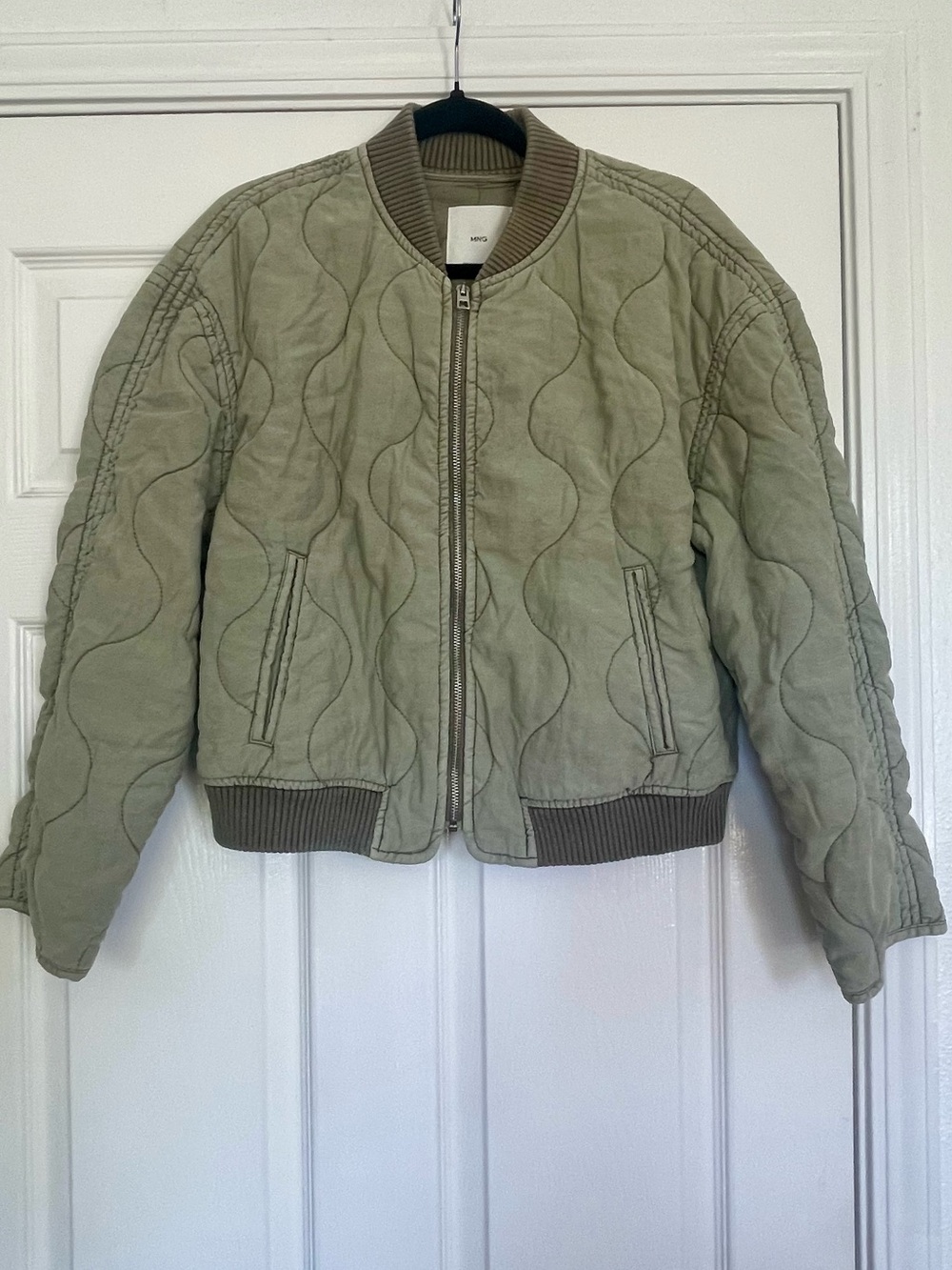 Mango Quilted Jacket in Olive Green